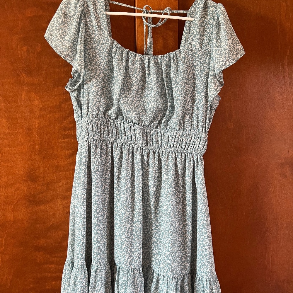 Blue and White Ruffled Bottom Altar'd State Dress